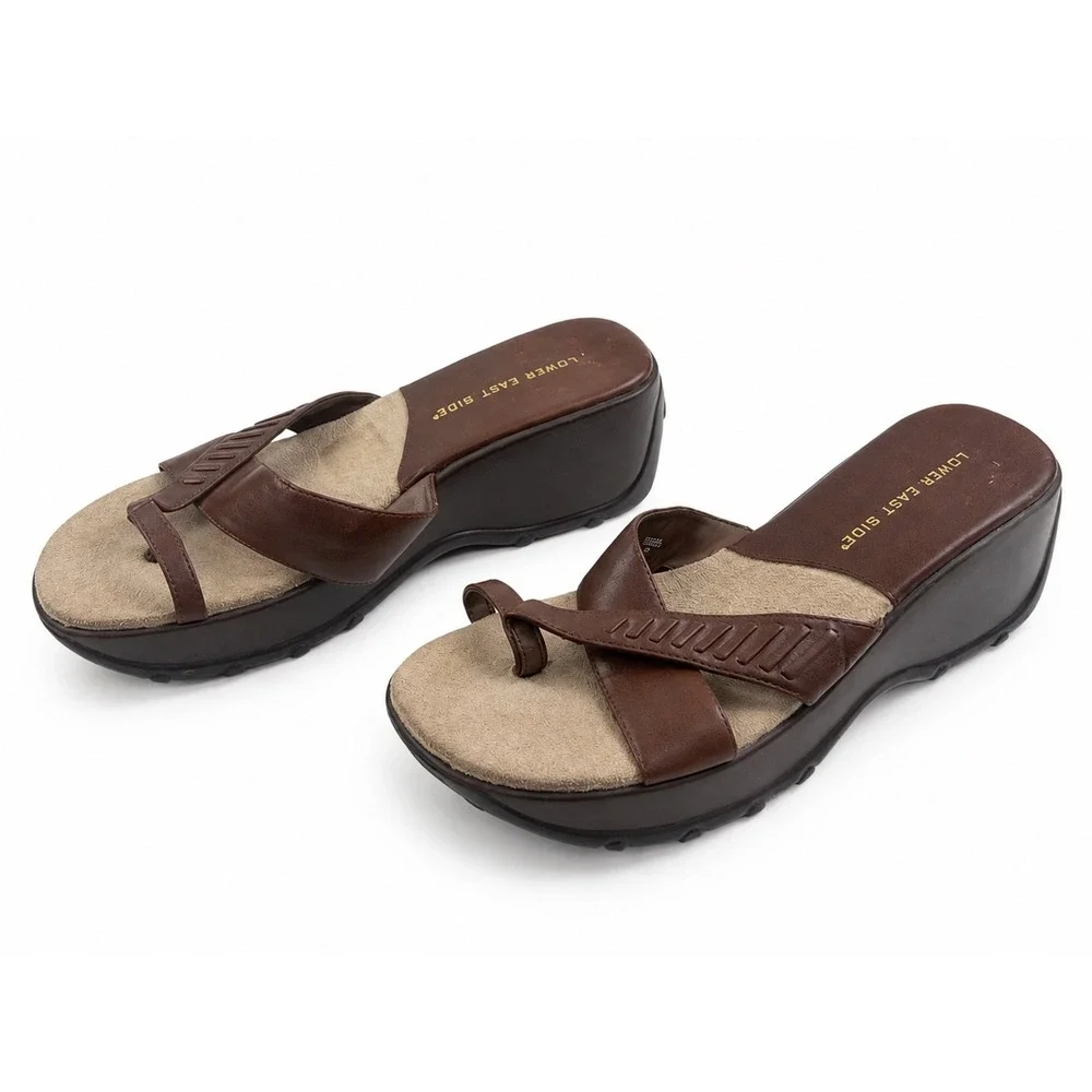 Lower East Side Vintage Y2K Brown Platform Wedge Slide Sandals Women's Size 7.5